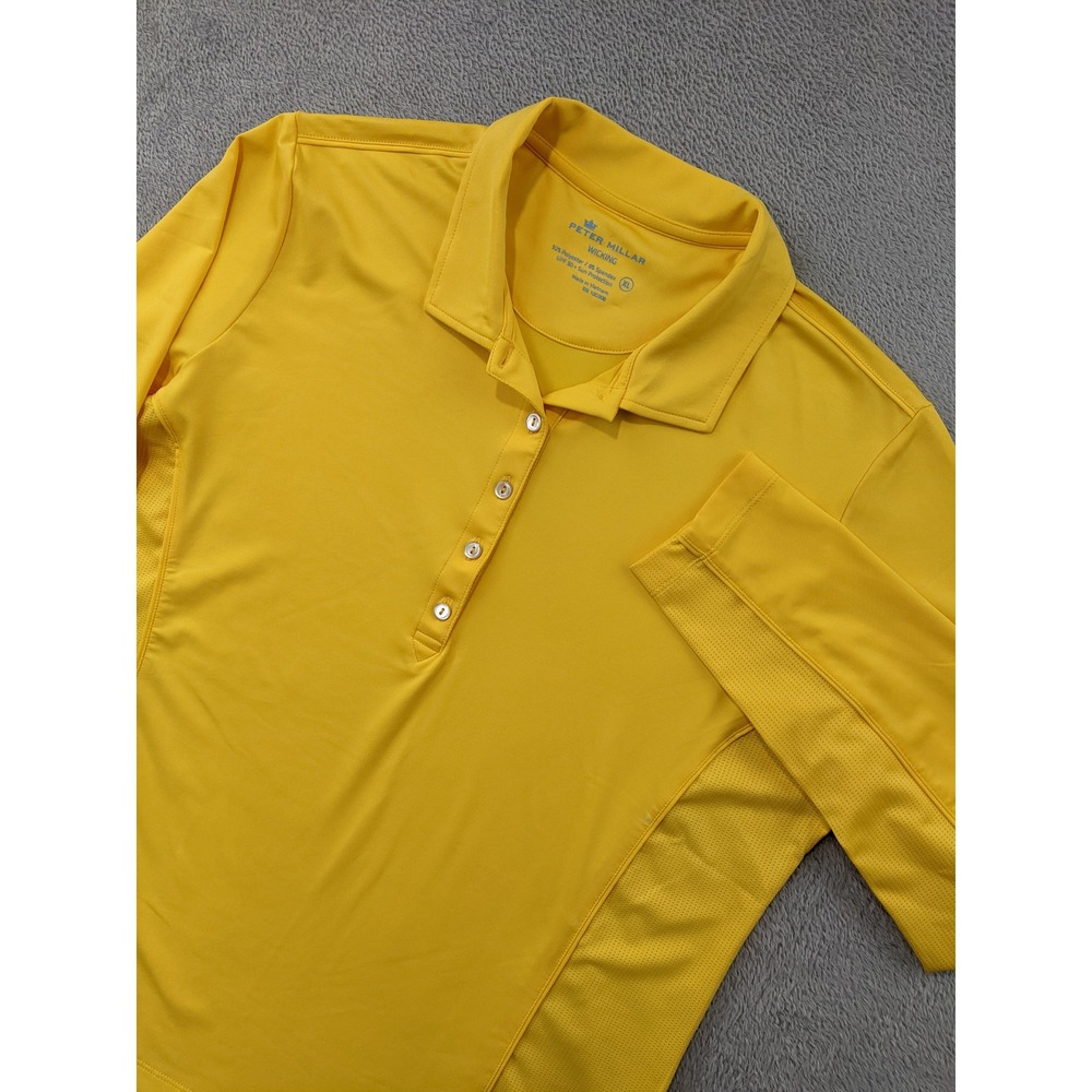 Peter Millar Women's XL Yellow Long‎ Sleeve Wicking Golf Polo Shirt UPF 50+